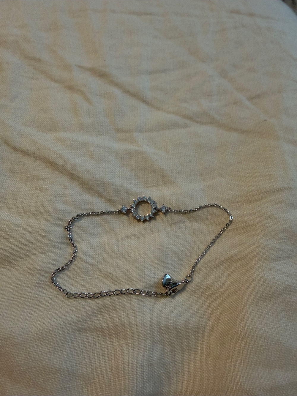 Delicate Silver Circle Crystal Bracelet - White